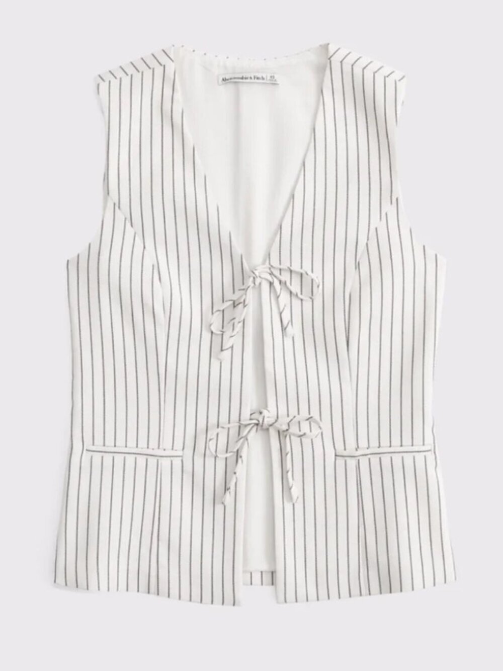 Abercrombie & Fitch Cream Vest with Black Pinstripes and Tie Front XS